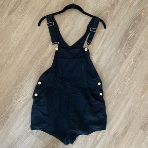 100% linen black shorts overalls